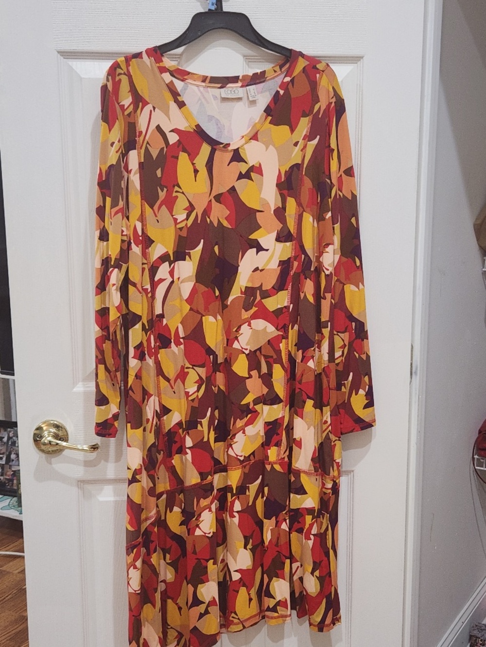LOGO by Lori Goldstein Rayon 230 Printed Dress Midi L NEW Multi - Color